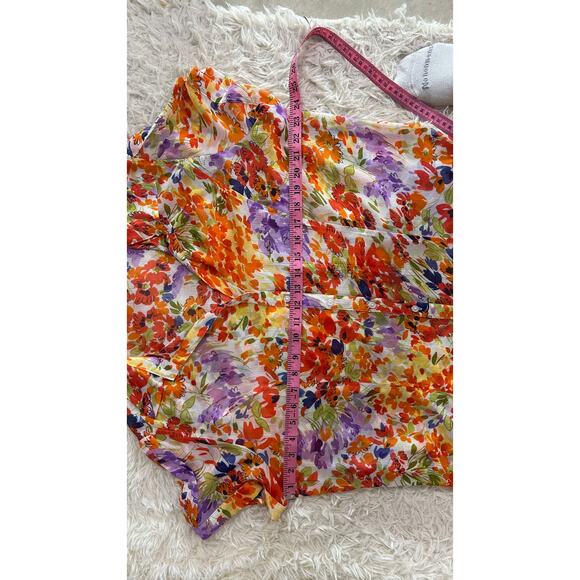 Apparenza Women's Size 1X Multicolor Floral Sheer Button Up Blouse #0388 - Picture 8 of 11